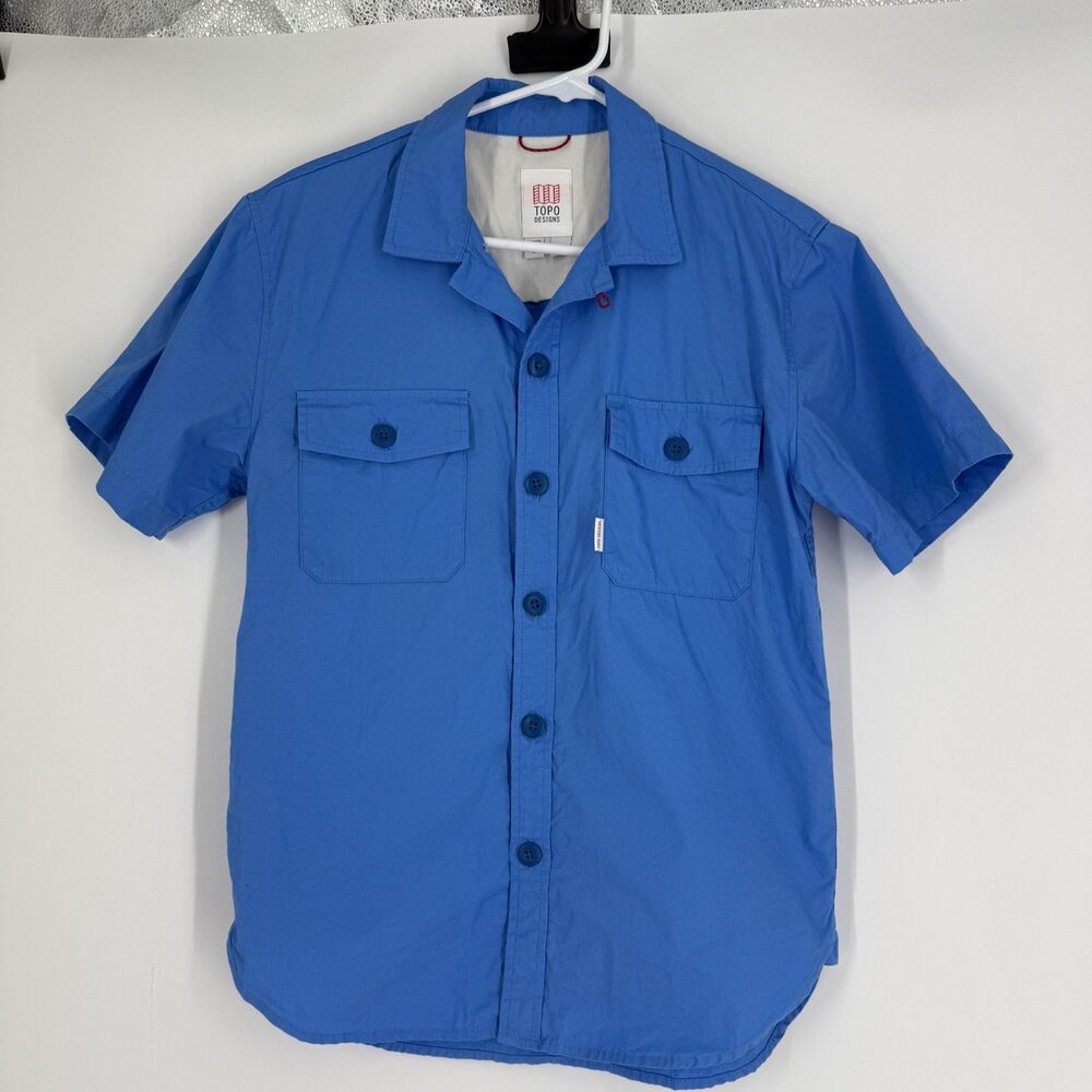 Topo Designs Shirt Button Up Blue Hiking Camp Gorpcore Outdoors Fishing Mens S